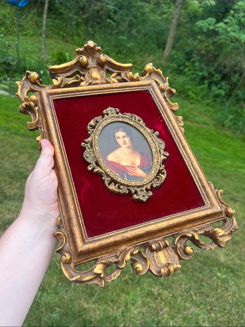 VTG Hollywood Regency Baroque Gold Ornate Framed Velvet Cameo Lady Wall Art - Picture 3 of 14